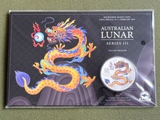 Silbermünze Australien 2024 Lunar III Drache farbig 1 Oz Silber Blister-Karte