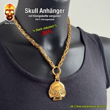 1 HD Skull 18 kt vergoldet Anhänger mit Königskette Herren Panzerkette Totenkopf