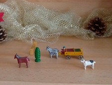 Erzgebirge Pferdegespann Reifentiere Kutsche Baum Pferd Hund  DDR Vintage Holz 