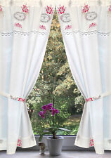 Landhaus Gardine Set 2St weiß beige Retro mit Spitze 140x75Gesamt150cm+2 Bänder 