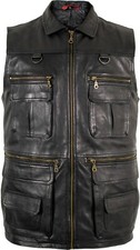 Herren Lederweste Freizeitweste Jagdweste Anglerweste Chopperweste Rockerweste