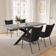 JIEXI Ausziehbar Esstisch mit 4 Stühlen.170x80cm tischplatt,Schwarz Samt stuhl