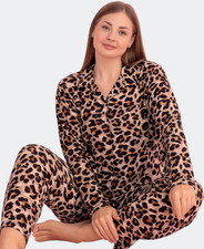 Hausanzug Damen Pyjama mit Leopardenmuster Plus Size langarm Schlafanzug
