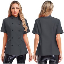 DE Damen Koch Mantel Uniform Kurzarm Koch Jacke Restaurant Küche Arbeitskleidung