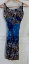Mona Luisa Minikleid blau mit Pfauenfedern Gr. S 95% Viskose Cups