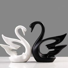 2 Schwäne Keramik Schwan Figur Porzellan Skulptur Moderne Statue Dekofigur - NEU
