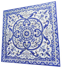 Großes Fliesenbild 90x90 handbemalte Fliesen Mosaikfliesen Blau Weiß Keramik