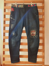 DESIGUAL Hippie PATCHWORK Boyfriend Jeans Haremshose Brokat Satin Blüten Glitzer