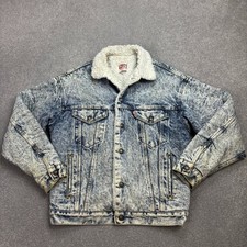 Levis Jeansjacke Erwachsene klein blau Sherpa gefüttert Acid Wash Red Tab...