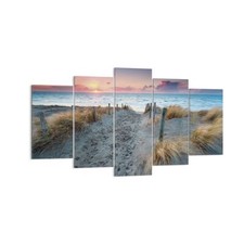 Wandbilder 160x85cm 5 tlg Leinwandbild Strand Sand Spaziergang XXL Bilder