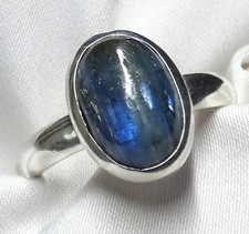 Ring 925 Silber Gr. 19,1 (6) ovaler Kyanit Cabochon in dunklem Blau UNIKAT NEU