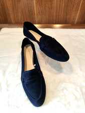 ZARA Damen HALBSCHUHE MOKASSINS SLIPPER GR. 38 blau  VELOUR LEDER