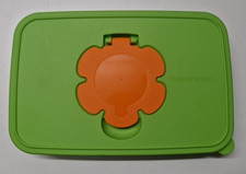 ? Tupperware Feuchttücherbox – Grün mit orangefarbenem Blumenverschluss