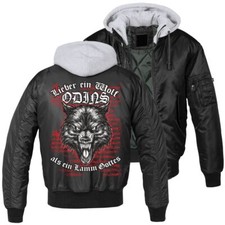 Herren MA1 Bomberjacke mit Kapuze Innenfutter Lieber ein Wolf Odins Fenris Heide