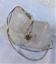 Venezianer Kette 45 cm +Anhänger WG585 1 Rubin,  10 kleine Brillanten NACHLASS