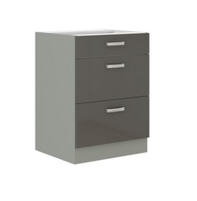Küchen Unterschrank 60 cm Grau Hochglanz Vollauszug Soft-Close Küche Grey Bianca