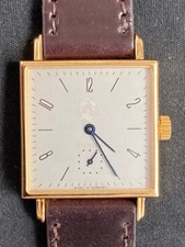 Nomos Glashütte Tetra 27 Gold Siemens Model 1075 Handaufzug Leder braun