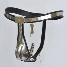 Herren Stahl Abnehmbar Plug Keuschheitsgürtel Locked T-type Curved Chastity Belt