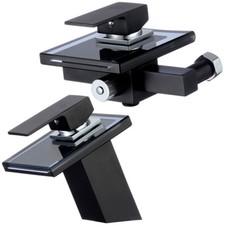 Set Glas Wasserfall Wannen & Wastisch Armatur schwarz Wasserhahn Wannenarmatur