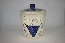 3 Liter Rumtopf grau blau grade, handbemalt, Steinzeug