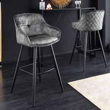 Design Barhocker EUPHORIA FARBWAHL Samt schwarze Metallbeine Barstuhl mit Lehne