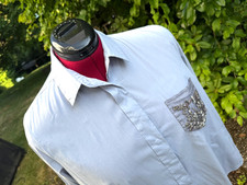 Bluse HEMD MARINA RINALDI :: HELLBLAU blau mit STRASS :: GR 23 44 46 A-Linie