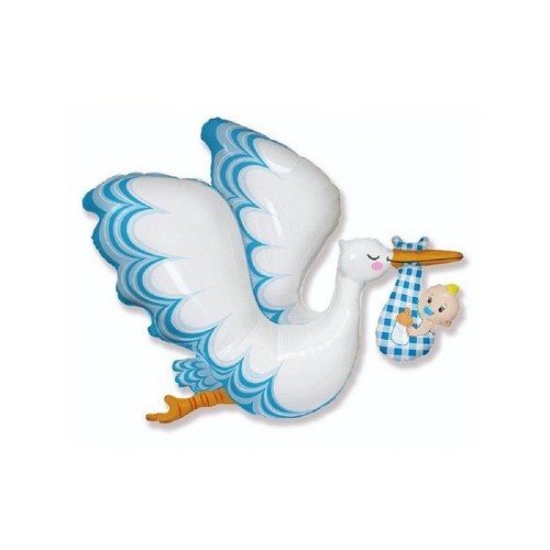 Storch mit baby boy blau - storch,