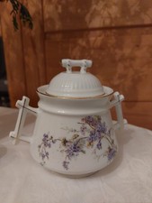 alte antike Zuckerdose mit Deckel Porzellan floral, Jugendstil, Stabhenkel