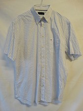 Tommy Hilfiger Henry 1/2 Button-Down Hemd kurzarm weiß-blau gestreift 42 = 16,5