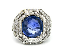 Ring 950 Platin Saphir ca. 8,2 ct. Diamant ca. 1,7 ct. RW 55