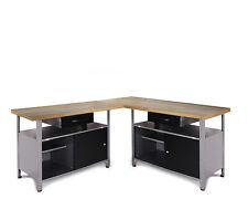 Ondis24 Werkstattset Ecklösung Simple One Werkbank Metall FSC Buchenholzplatte