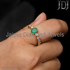 Solid 14k Gelbgold Ring Natürlicher Smaragd Edelstein Doppel Schnitt Diamond