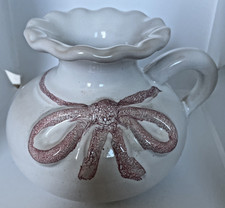 Keramik weiß Henkel Vase Romantik mit Rosa Schleife 13 cm Hoch