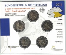 BRD 2 Euro Sammlermünzenset 2012 Bayern    ADFGJ ganzer Satz Stempelglanz