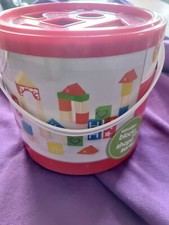 Eimer Holzbausteine Naturholz bunt gemustert Bauklötze Bausteine Kinder 