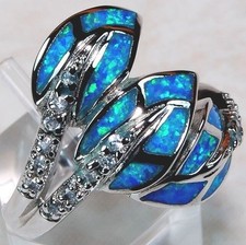 Australischer Opal Inlay & Topas 925 massiv Sterlingsilber Ring Schmuck Gr. 8 TD2