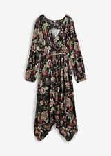 Shirtkleid mit Zipfelsaum Gr. 36/38 Schwarz Floral Damen Midi Casual-Kleid Neu