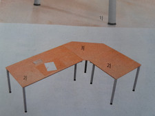 Schreibtisch mit Eckverbindung und Anbauplatte, Multiplex Buche geölt