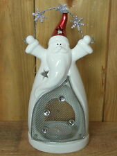 Windlicht Weihnachtsmann, Keramik & Metall, Weiß-Silber, Holzwurm  