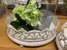 Tablett metall rund 21cm antik