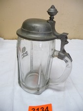 3134.     Alter Bierkrug   Glas Bierkrug Tucher Siechen Deko Glaskrug mit Deckel