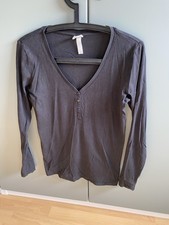 Geripptes Henleyshirt H&M * Gr. L * Langarmshirt