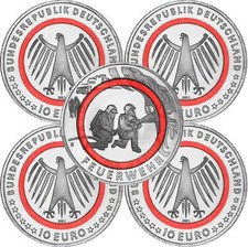 5 x 10 Euro Deutschland 2023 Feuerwehr fire brigade A D F G J - sofort ab Lager!