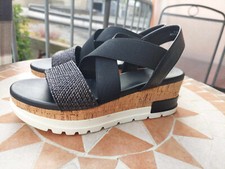 Graceland Riemchen Sandalen Sandaletten schwarz 40 Stretch Kork Keilabsatz