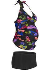 2-tlg Umstandstankini Gr. 36 Schwarz Bedruckt Bademode Badeanzug Zweiteiler Neu