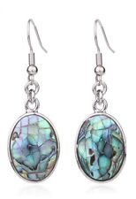 F09 Ohrringe Abalone Muschel blau grün Mosaik