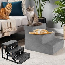 3 Stufen Haustiertreppe Hundetreppe Treppe Plüsch-Bezug Waschbar Katzentreppe