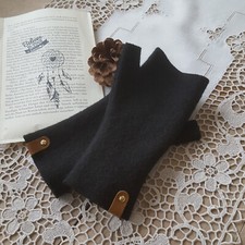 Woll Walk Arm Handstulpen mit Daumen in schwarz 100% Wolle Geschenk Pulswärmer 