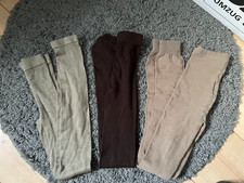 3 teilig Strumpfhose Strick Leggings Größe 34 XS beige braun