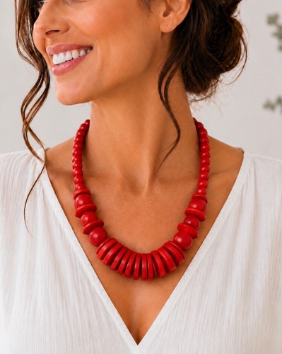 Damen statement kette holz rot - holz,